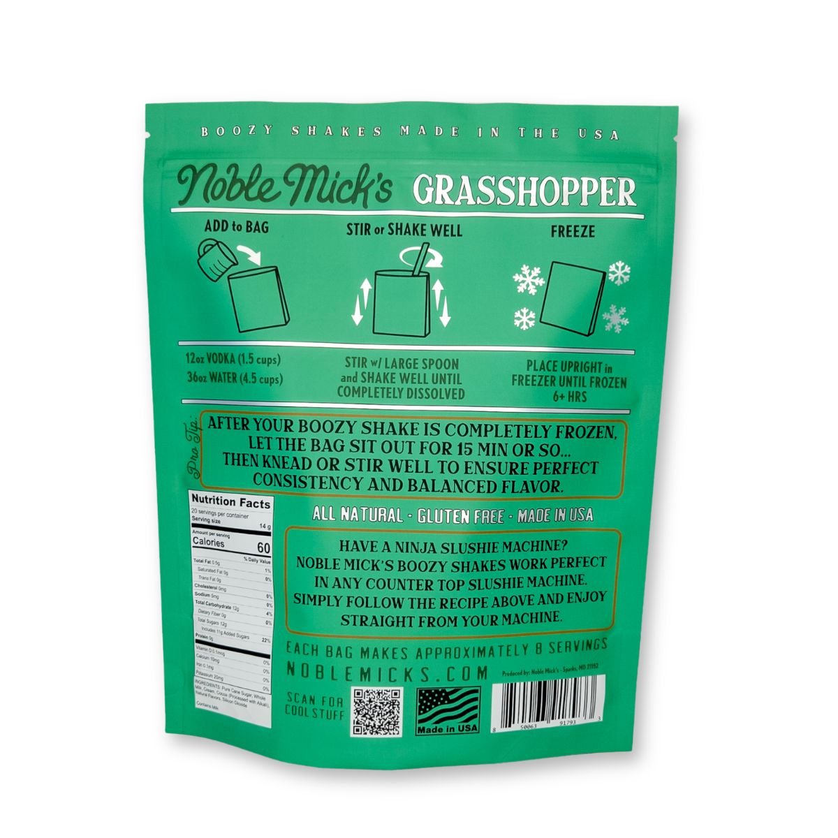 Boozy Shakes Grasshopper - just add water + vodka! - NobleMicks