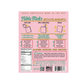Back of a Frozen Cranberry Mistletoe Margarita drink mix packet with mixing instructions, nutrition facts, and ingredient info on a pink background with yellow snowflakes. Just add water + tequila. Vegan, gluten-free, all natural, made in the USA. Perfect for parties.