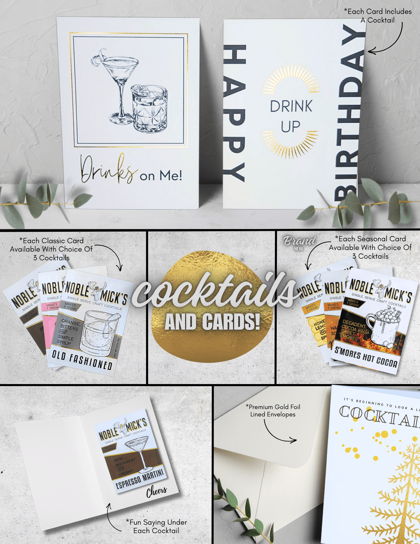 Multi Pack of 12 Naughty, Nice, Cocktails Cards - NobleMicks